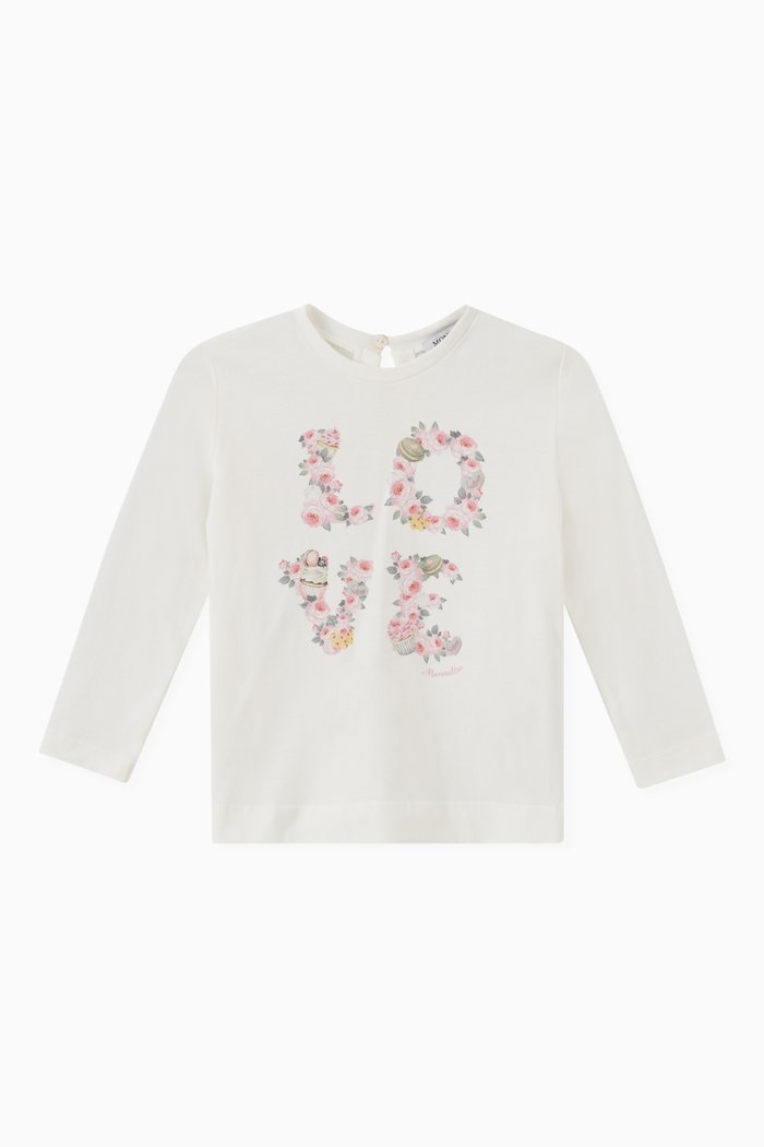 

Love Floral Print T-shirt in Cotton, White