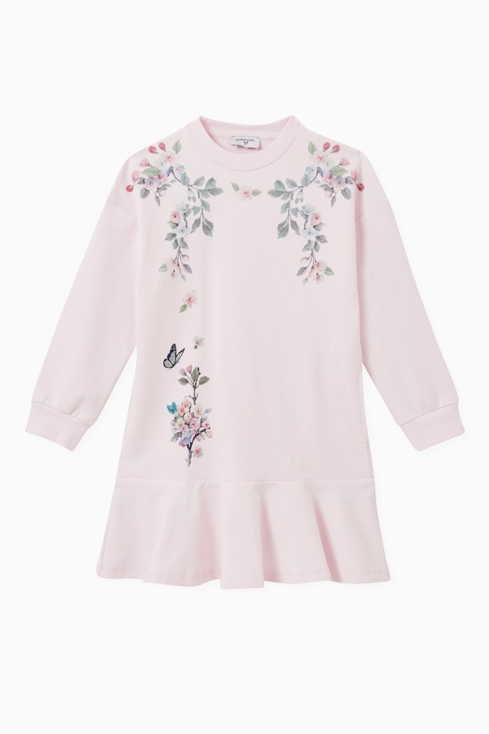 

Floral Print Dress in Fleece, Pink