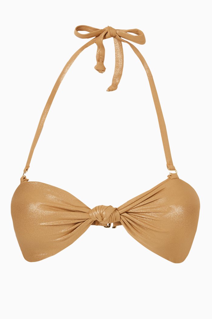 

Metallic Sexy Twist Bandeau Top in Nylon, Gold
