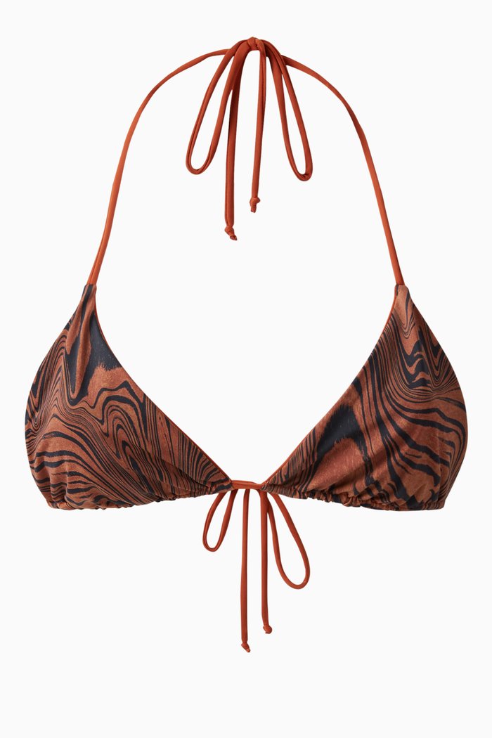 

Reversible Matte Tiny Ties Triangle Bikini Top, Brown