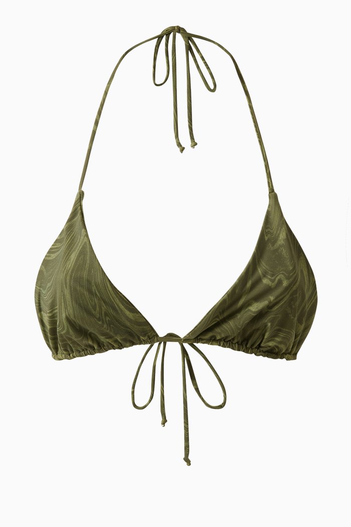 

Reversible Matte Tiny Ties Triangle Bikini Top, Green