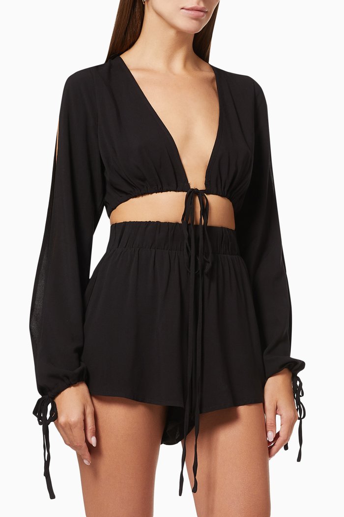 Side Tie Wrap Top, Black