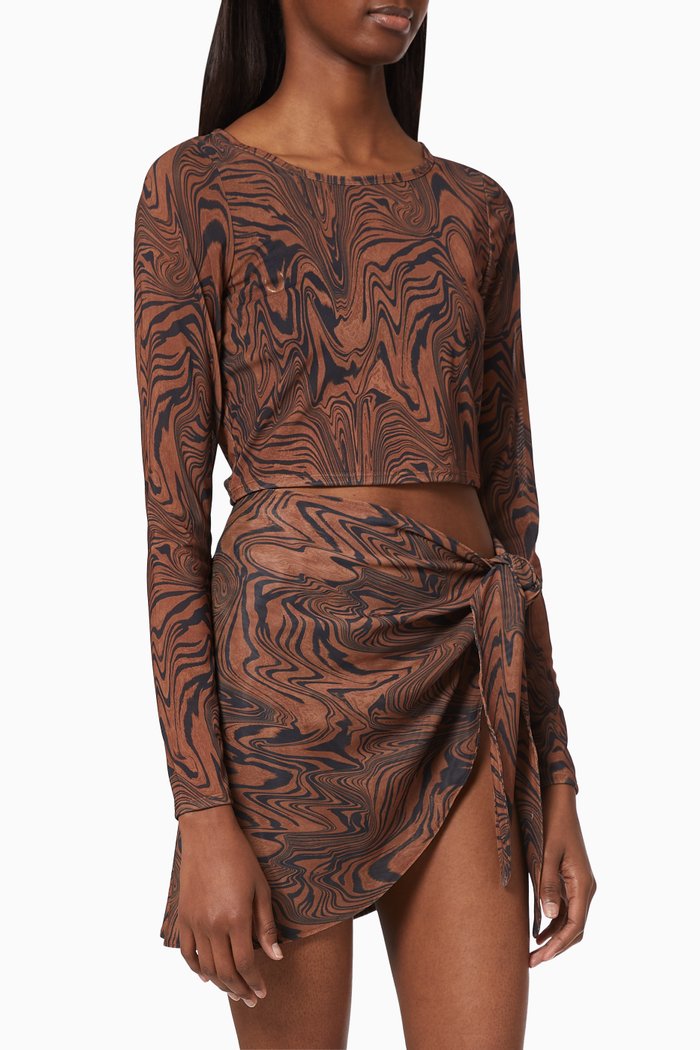 

Swirl Mesh Crop Top, Brown