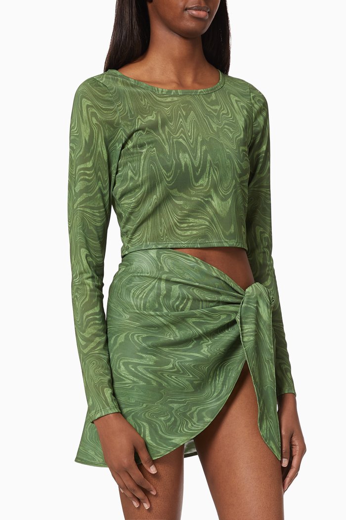 Swirl Mesh Crop Top, Green