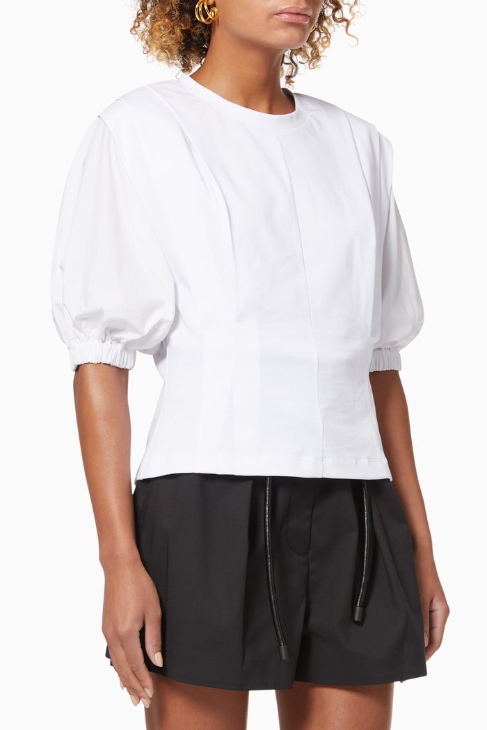 Puff Sleeve Top in Cotton, White