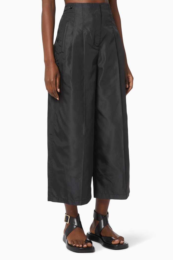 

Pleated Wide Leg Pants in Taffeta, Black