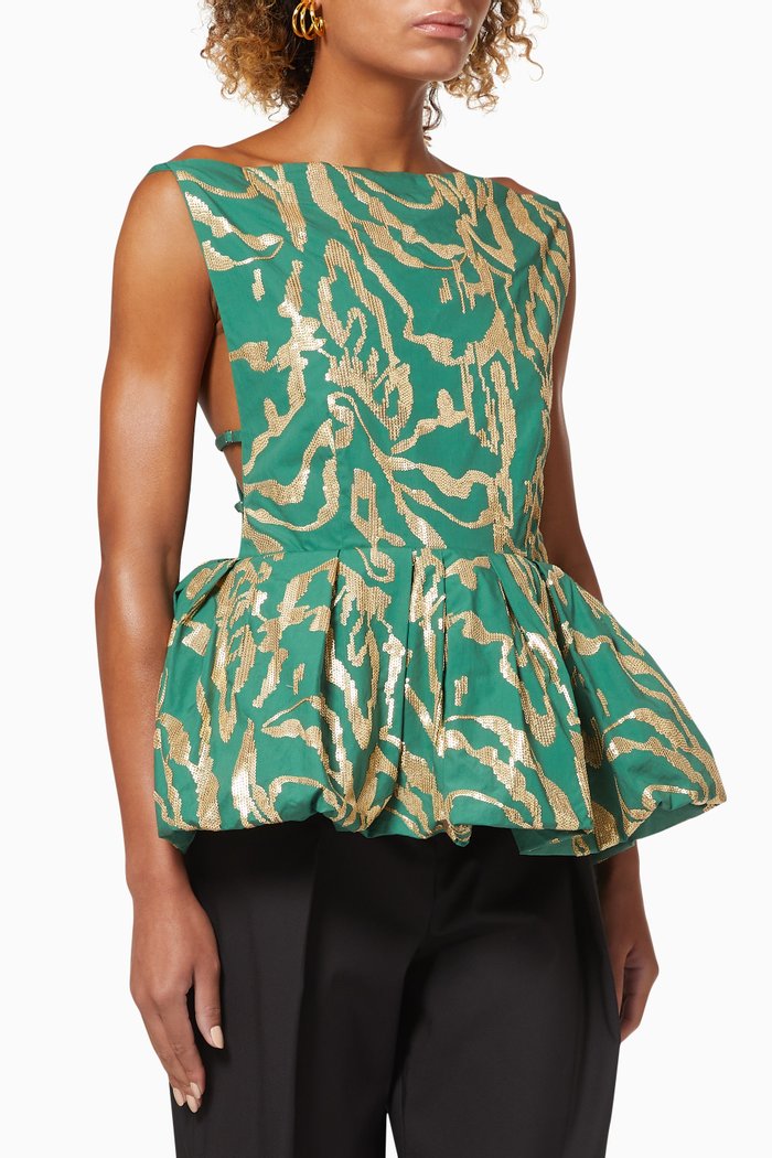 

Multi Strap Bubble Top in Sequined Cotton Poplin, Green