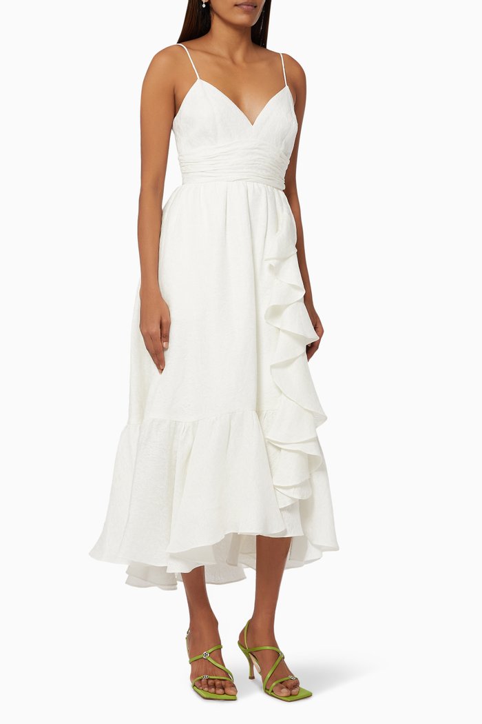 

Maika Cascading Dress in Fil Coupé Jacquard, White