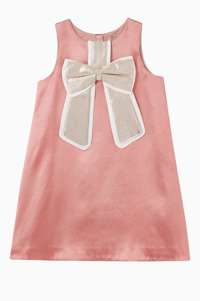 

Gilded Bow Shift Dress in Satin, Pink