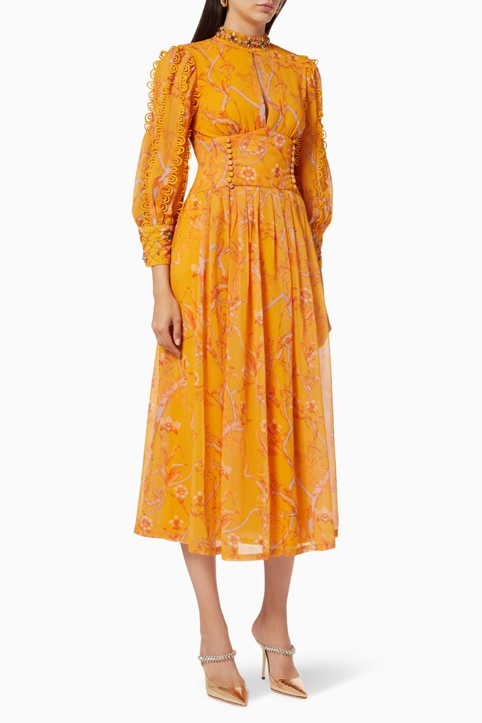 

Embroidered Floral Dress with Pockets, Orange