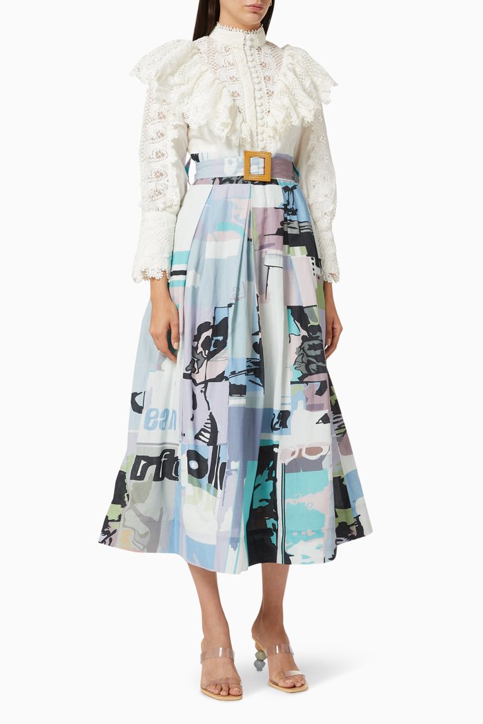 Ruffle Flare Dress with Belt, Multicolour