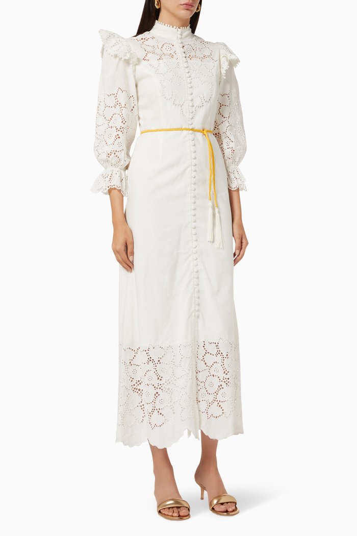 

Lace Belted Dress, White