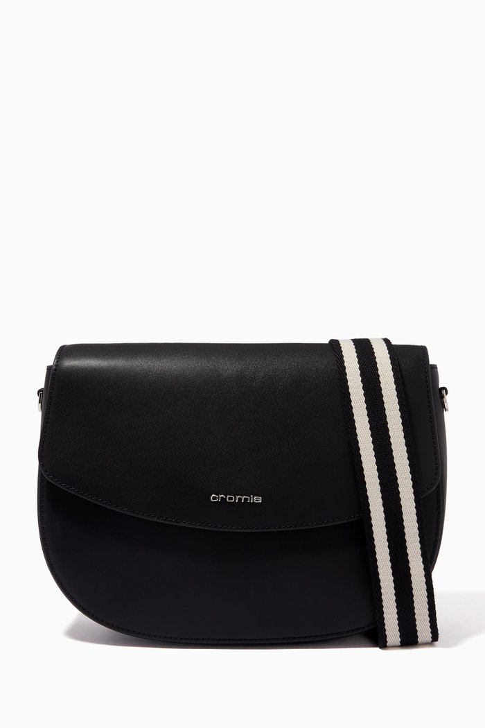 

Perla Flap Crossbody Bag in Calfskin Leather, Black