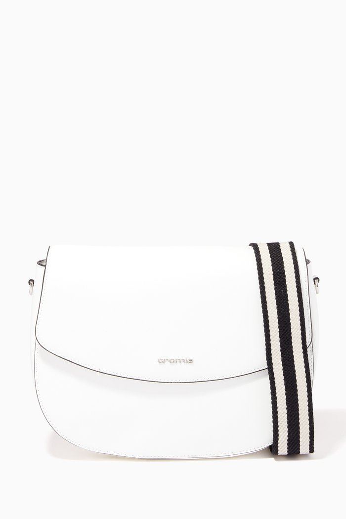 

Perla Flap Crossbody Bag in Calfskin Leather, White