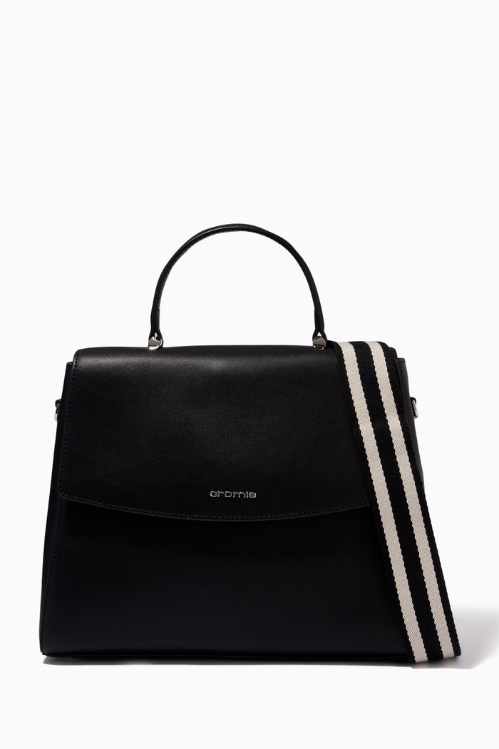 

Perla Satchel Bag in Calfskin Leather, Black