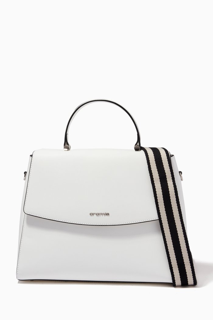 

Perla Satchel Bag in Calfskin Leather, White