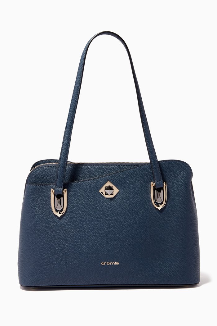 

Mina Shopping Bag in Deer Print Calfskin, Blue