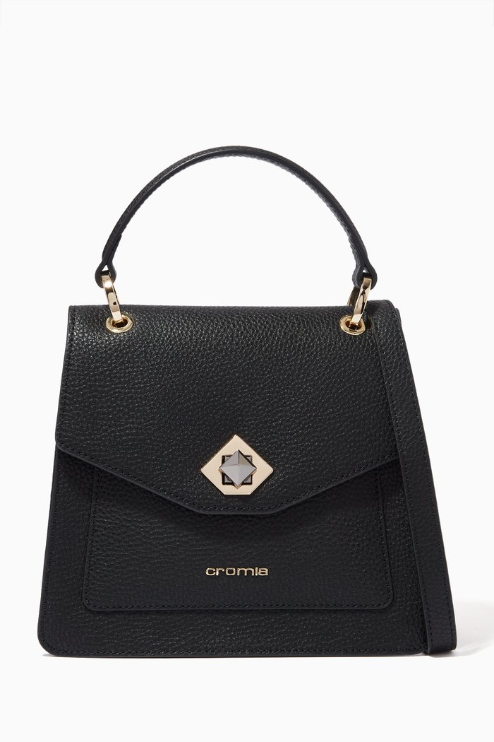 Mina Handbag in Calfskin Leather, Black
