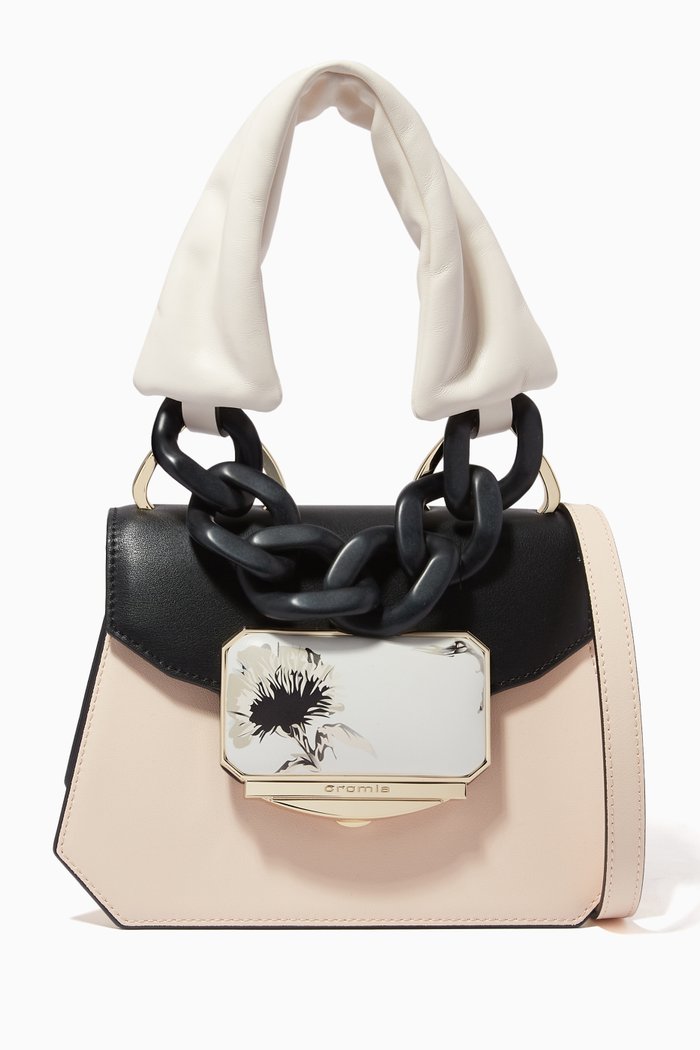 Oasi Handbag in Calfskin Leather, Neutral
