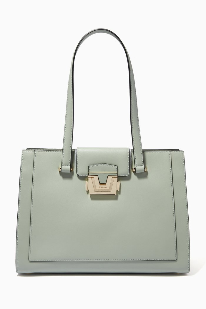 

Erica Shopper Bag in Calfskin Leather, Green