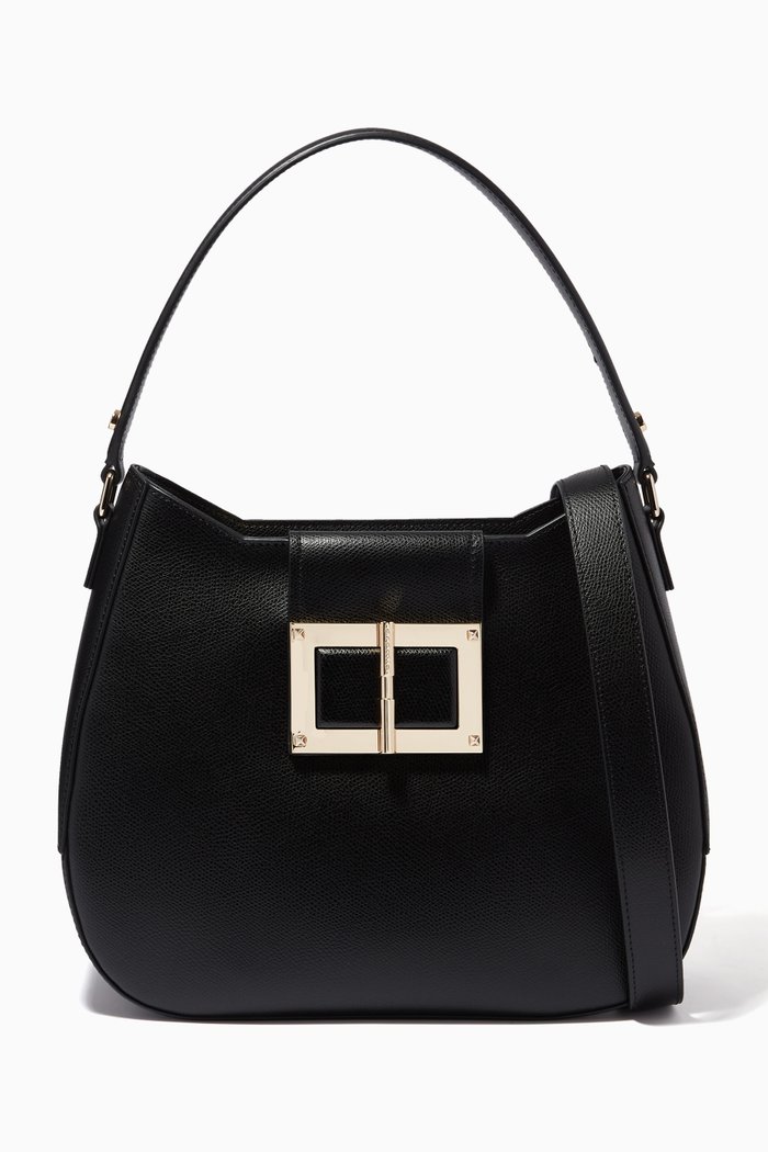 

Gemma Hobo Bag in Calfskin Leather, Black