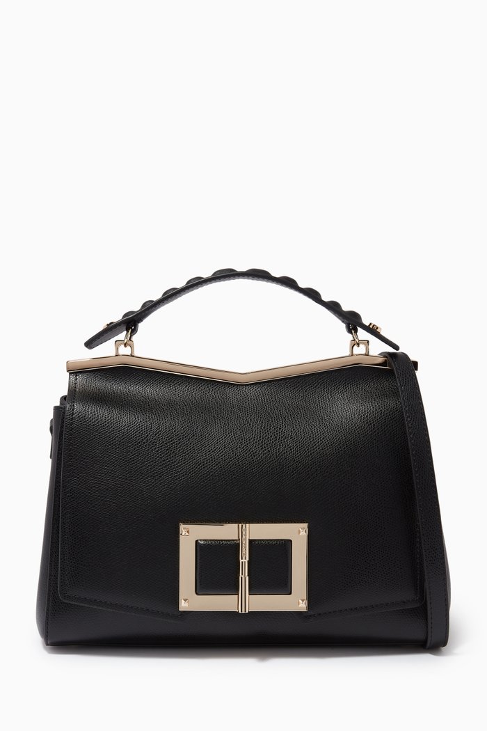 

Gemma Large Handbag in Micro-grain Calfskin Leather, Black
