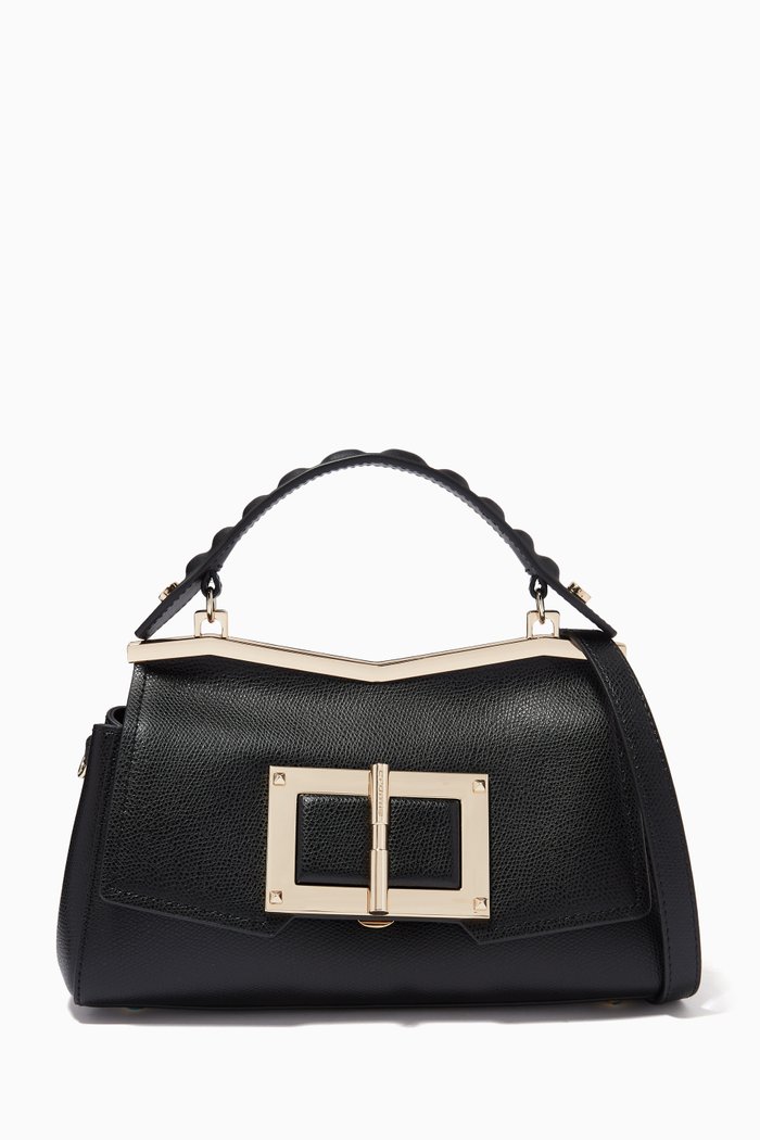 

Gemma Small Handbag in Micro-grain Calfskin Leather, Black