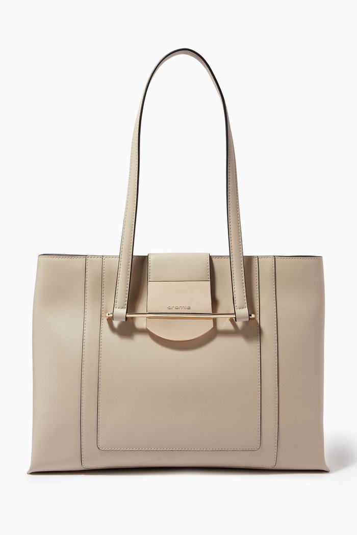 

Romy Large Handbag in Calfskin Leather, Grey