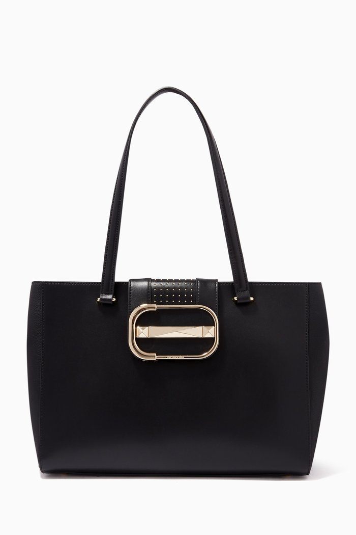 Luna Shopping Bag in Calfskin Leather, Black