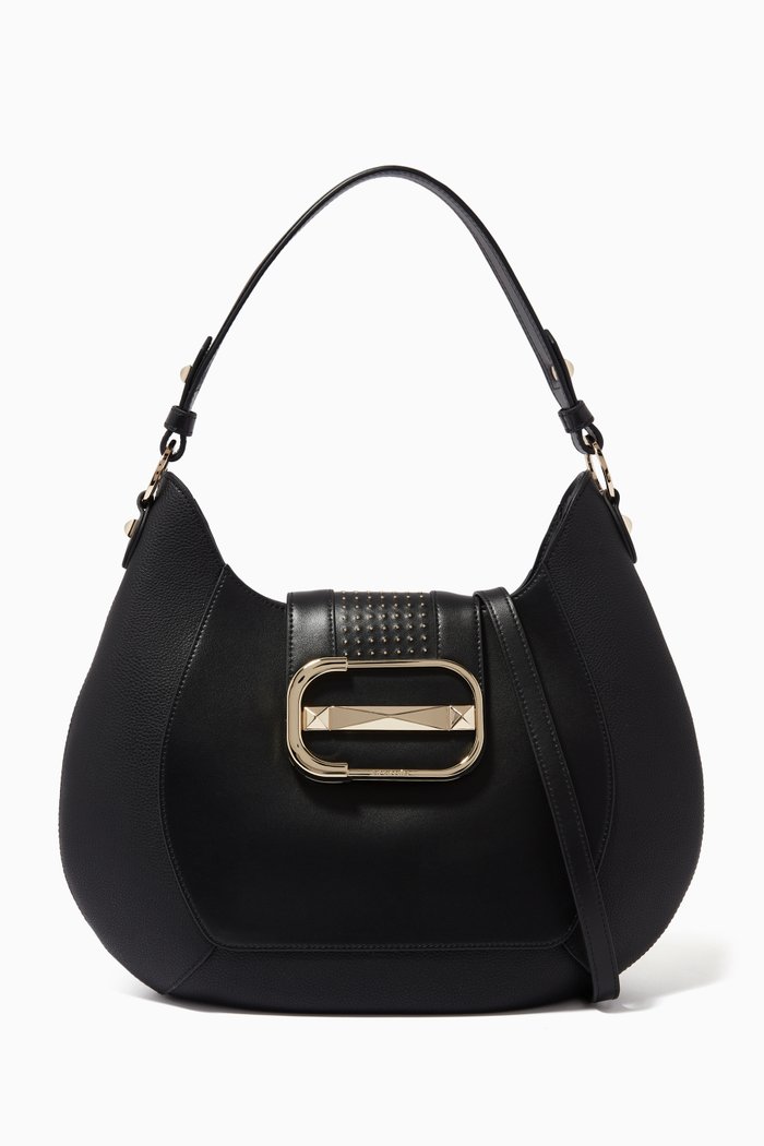 

Luna Large Hobo Bag in Calfskin Leather, Black