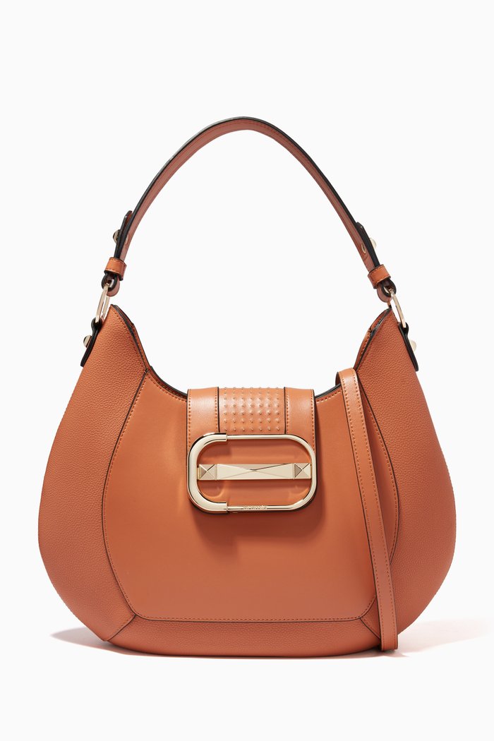 

Luna Large Hobo Bag in Calfskin Leather, Brown