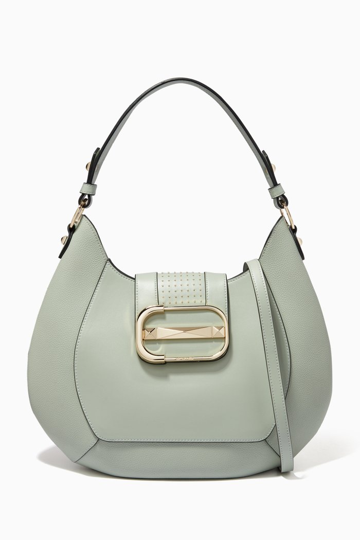 

Luna Large Hobo Bag in Calfskin Leather, Green