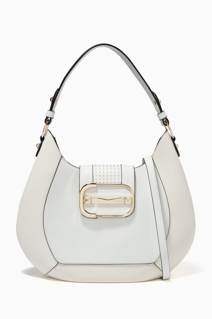 Luna Large Hobo Bag in Calfskin Leather, White
