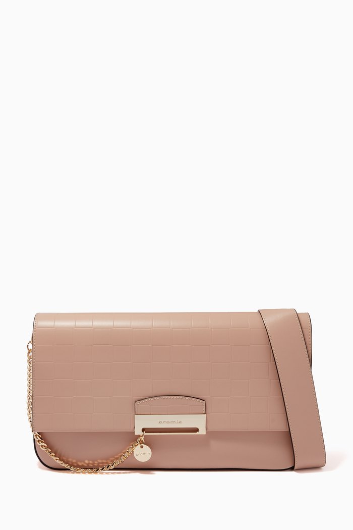 Large Be Clear Baguette Bag in Leather, Neutral