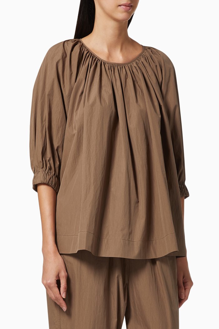 

Gathered Sleeve Blouse in Cotton, Brown