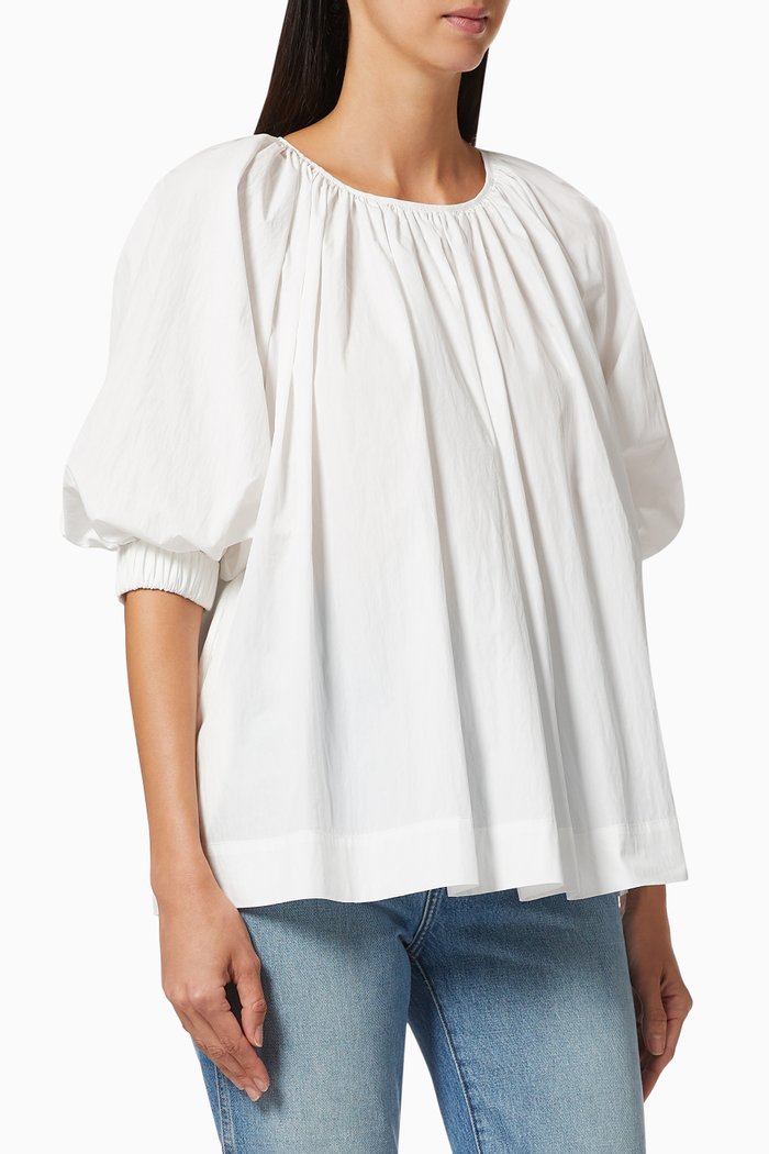 

Gathered Sleeve Blouse in Cotton, White