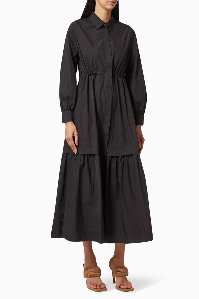 

Long Sleeve Tiered Dress nn Cotton, Black