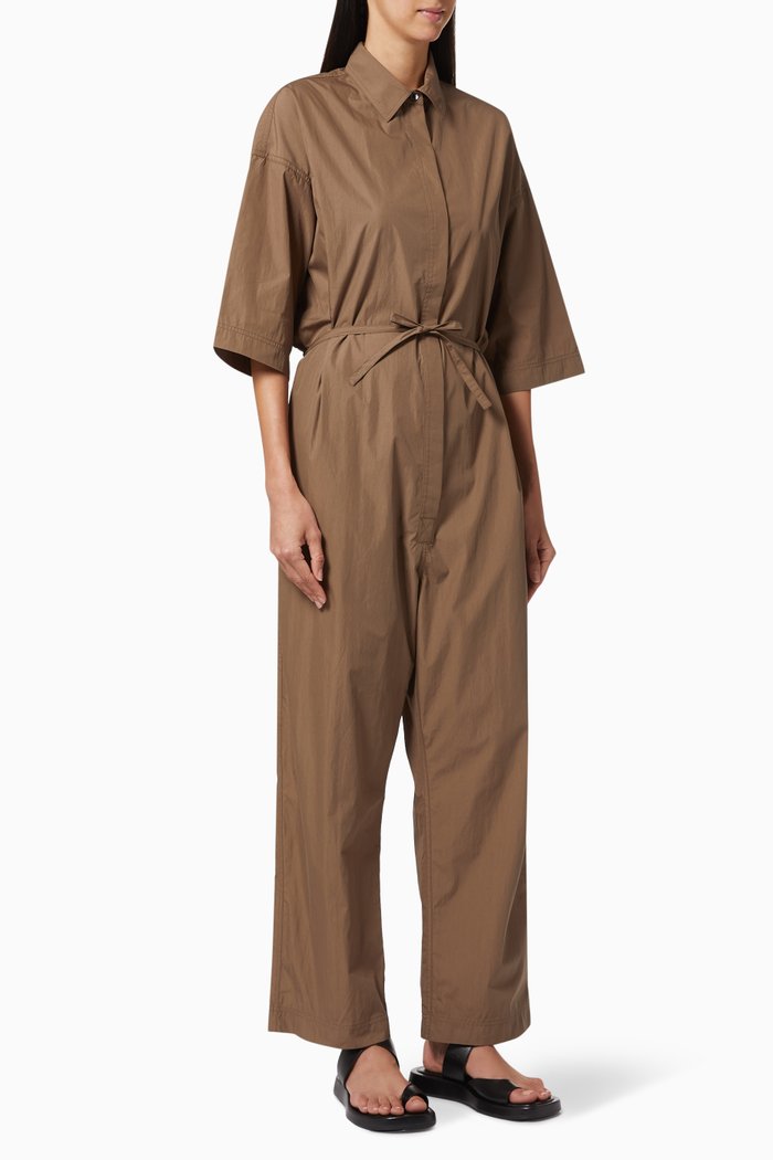 

Drawstring Jumpsuit In Cotton, Brown