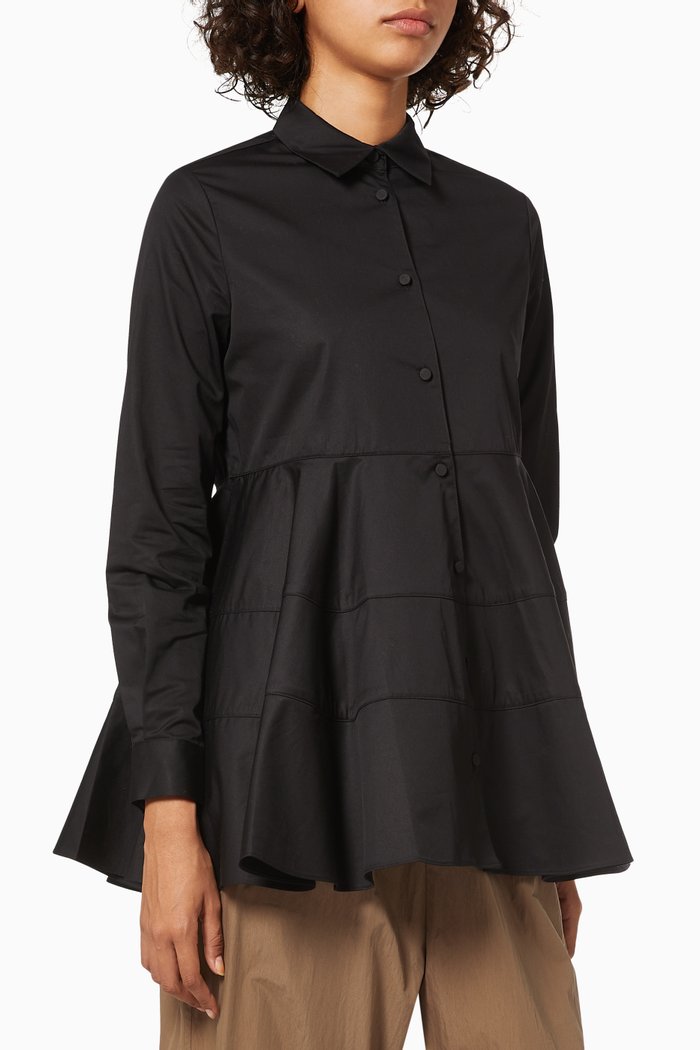 

Tiered Button Down Shirt in Cotton Poplin, Black