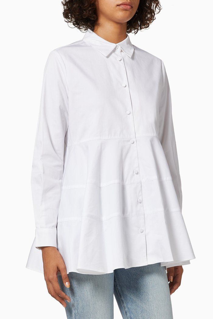

Tiered Button Down Shirt in Cotton Poplin, White