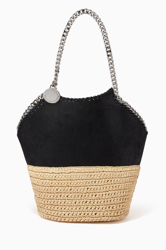 

Medium Falabella Tote Bag in Shaggy Deer & Raffia, Black