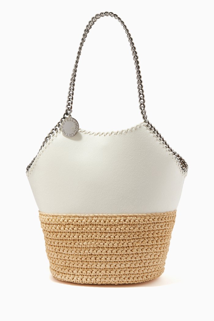 

Medium Falabella Tote Bag in Shaggy Deer & Raffia, White