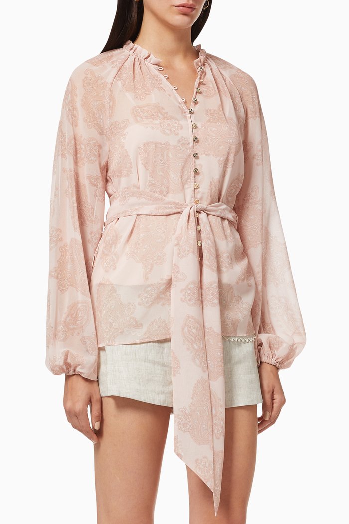 

Clearway Long Sleeves Top in Georgette, Pink