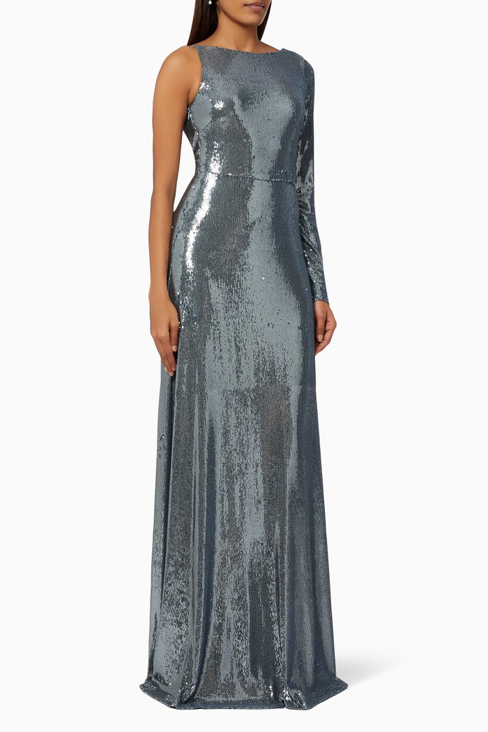 

Emerson Sequinned Gown with One-shoulder, Silver
