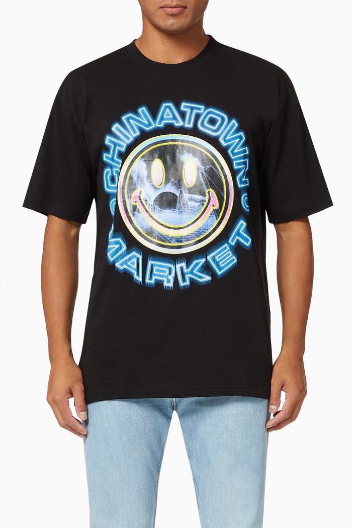 

Smiley Vapor Wave T-shirt in Cotton Jersey, Black