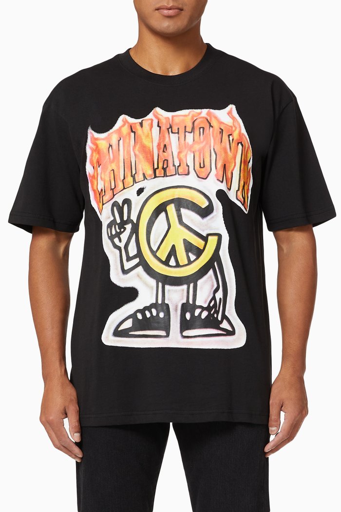 

Peace Guy Flame Arc T-shirt in Cotton, Black