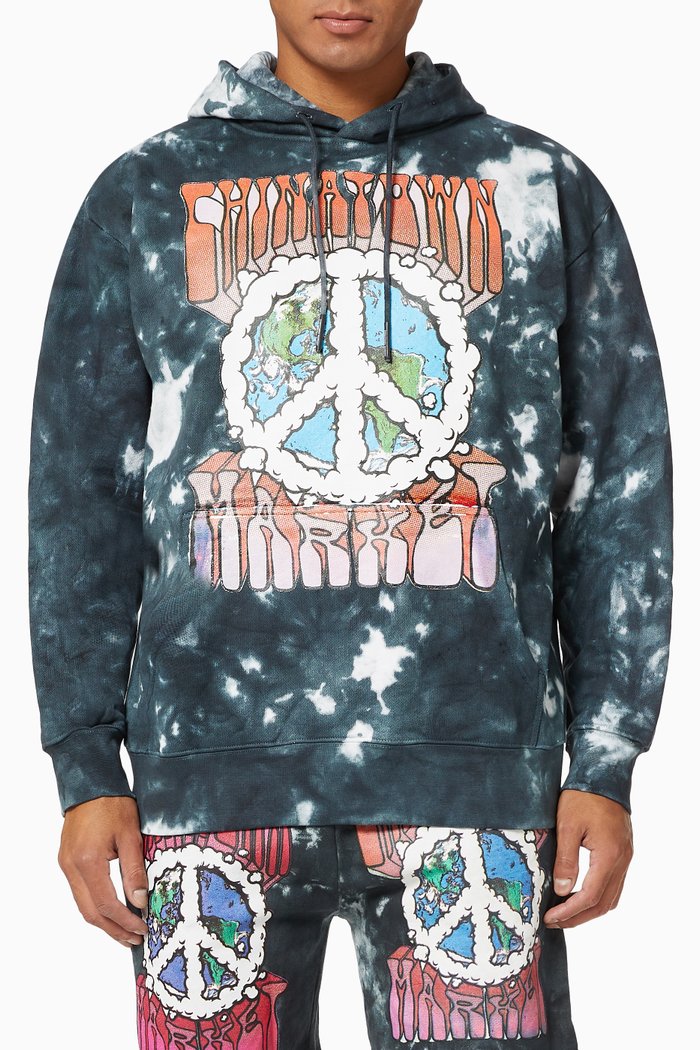 

Peace On Earth Clouds Tie-dye Hoodie in Cotton, Black