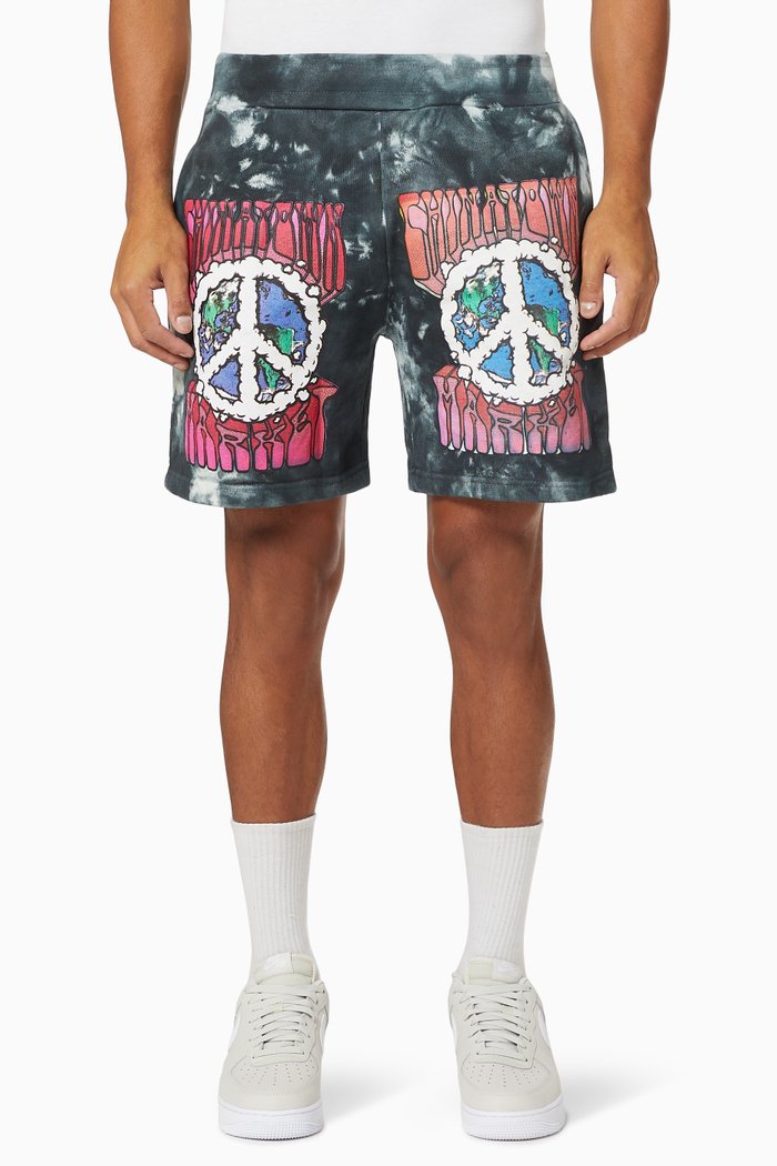 

Peace On Earth Clouds Tie-dye Sweatshorts in Cotton, Black