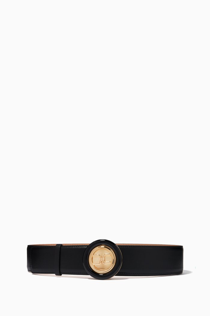

Logo Buckle Belt in Leather, Black