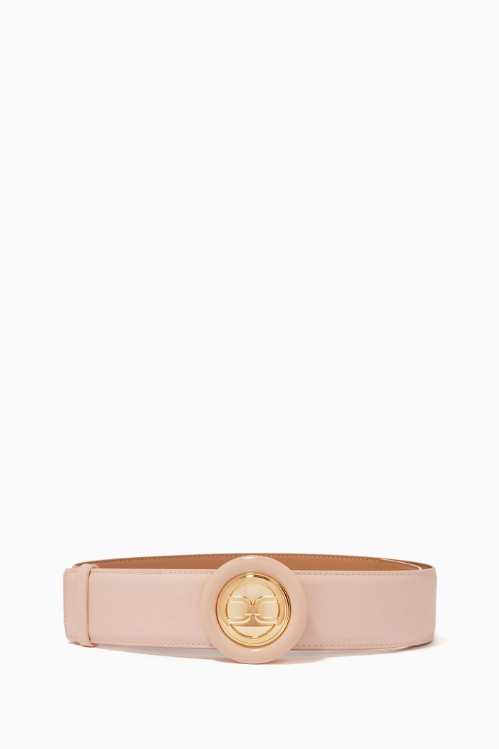 

Logo Buckle Belt in Leather, Pink